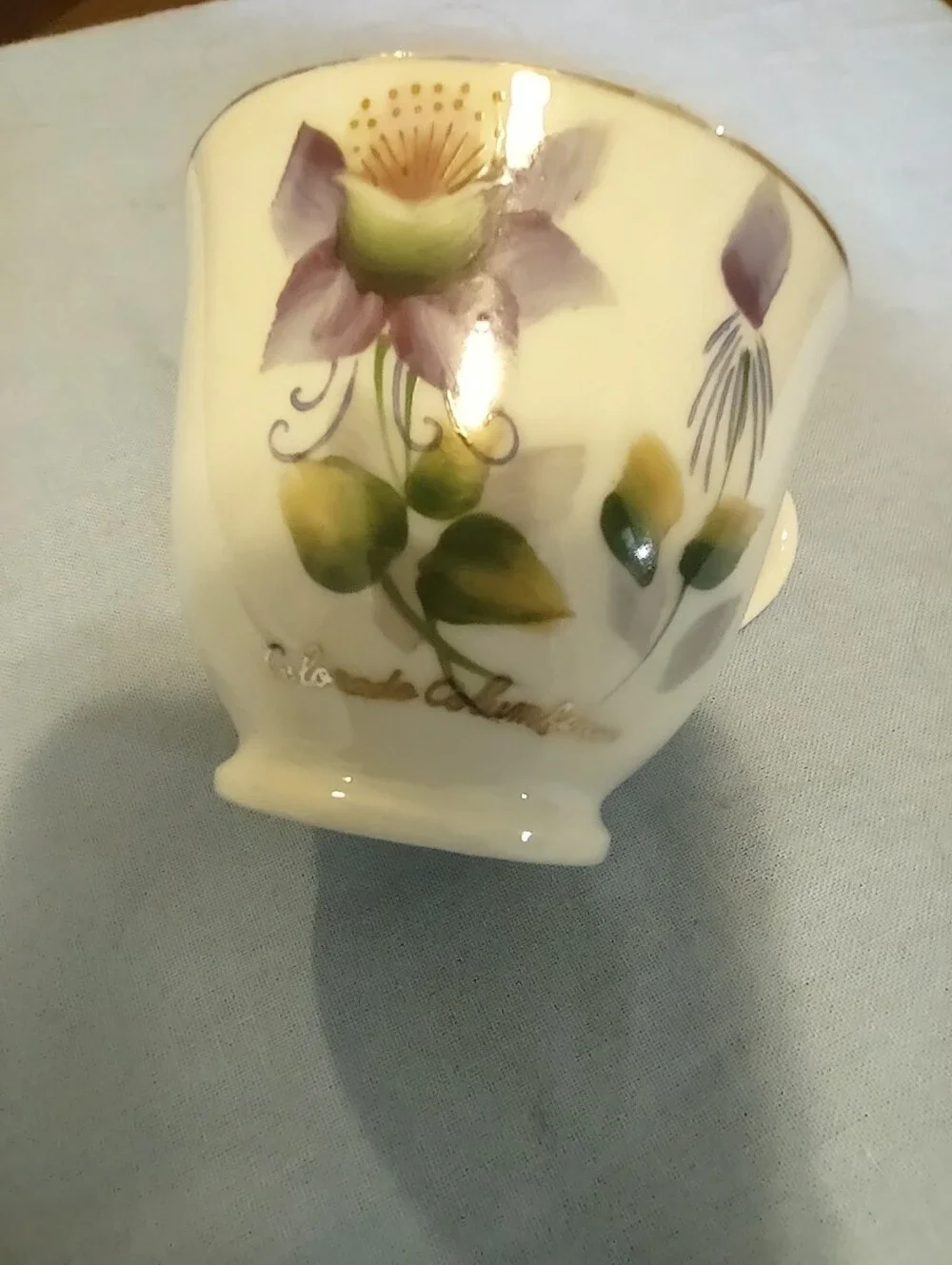 Colorado Columbine Hand-Painted Demitasse Cup & Saucer - Purple Floral Japan